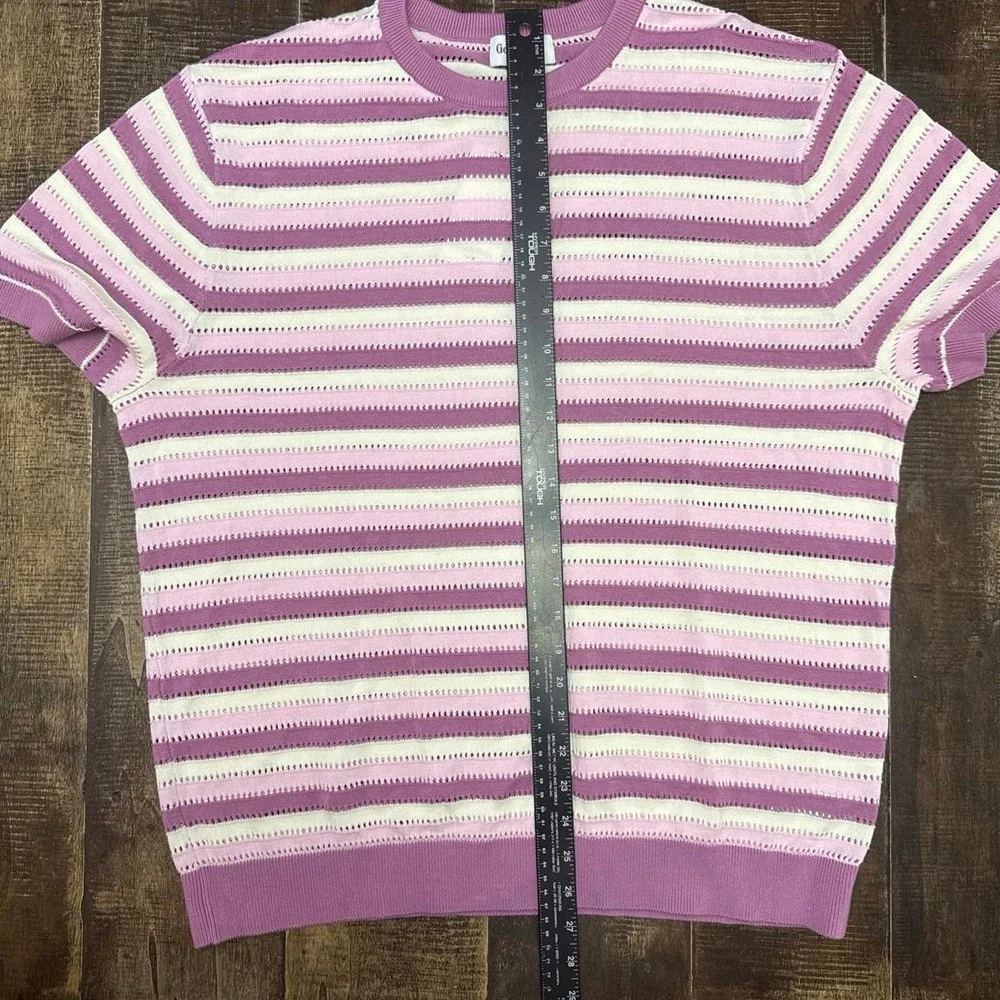 Goodfellow & Co Men's Crewneck Shawl Sweater Pink Striped Short Sleeved ShirT